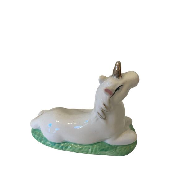 Vintage 1980s Unicorn Figurine Porcelain 3" White Gold - Picture 3 of 6